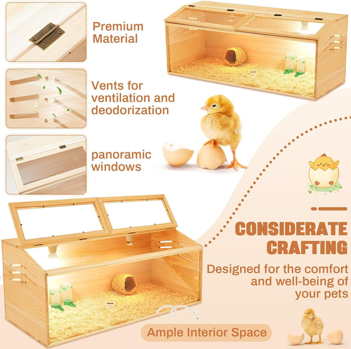 Chicken Brooder Box, Wooden Table Legs, 40 x 16 x 16 in