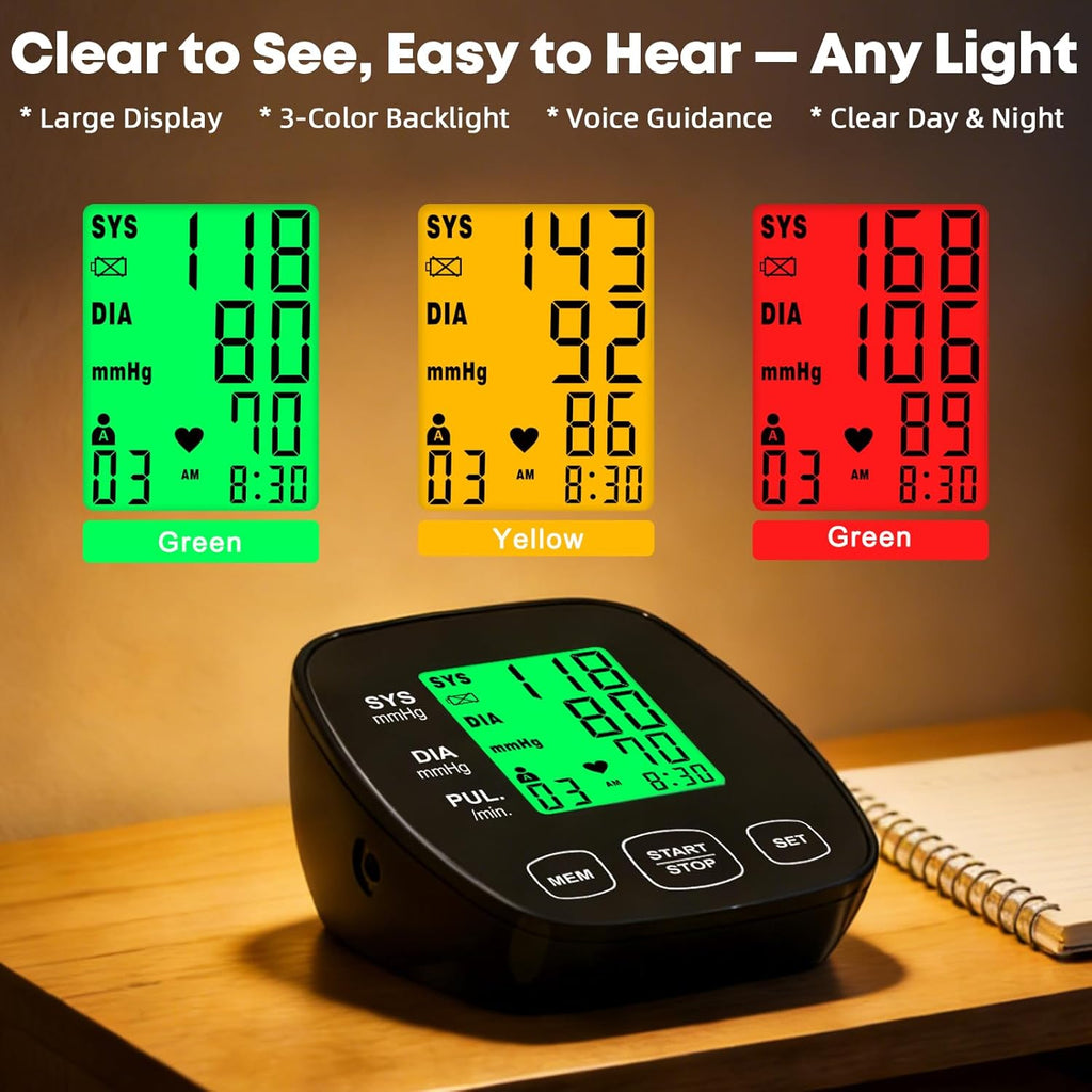 Blood Pressure Monitor for Home Use, Upper Arm Wide Range Cuff Fits Pediatric to Large Adult, Easy to Use Accurate