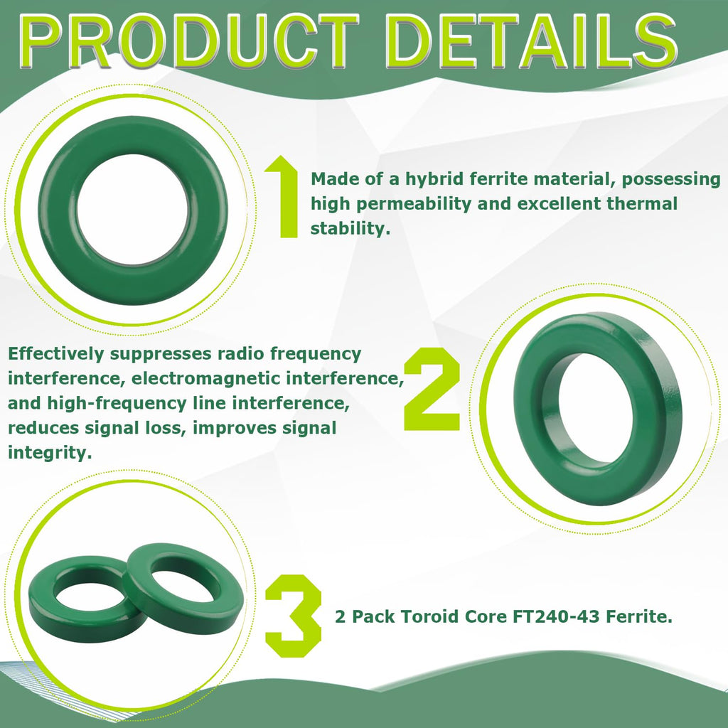 2 Pack Toroid Core FT240-43 Ferrite 2.4 inch
