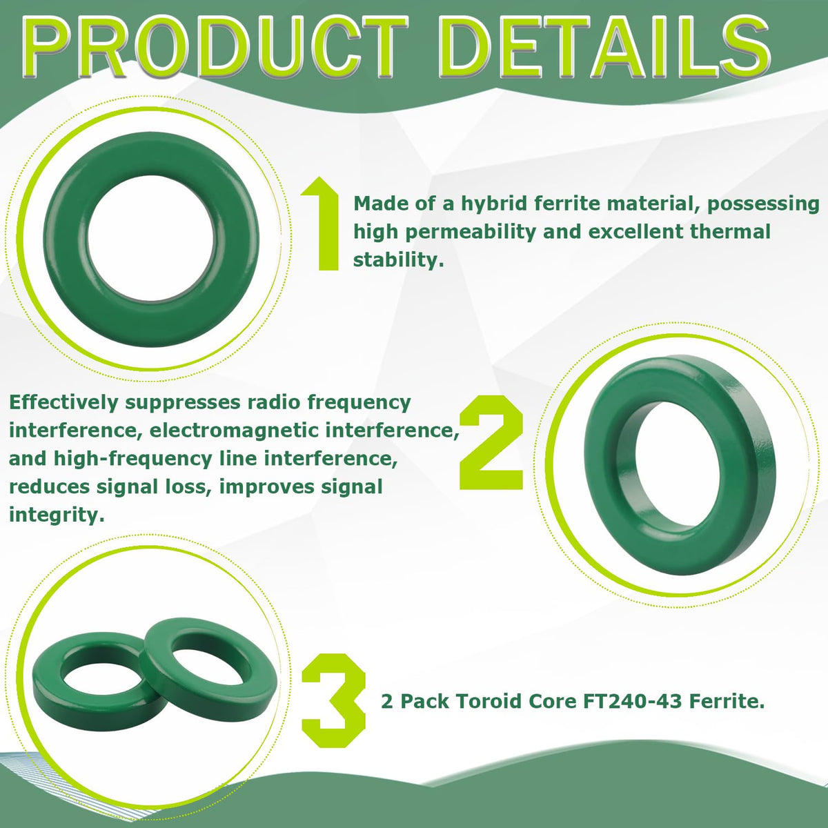 2 Pack Toroid Core FT240-43 Ferrite 2.4 inch