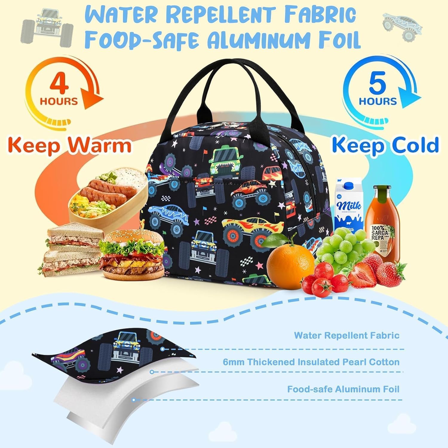 kids lunch bag Cute Insulated lunch box for Boys & Girls Leakproof loncheras for school