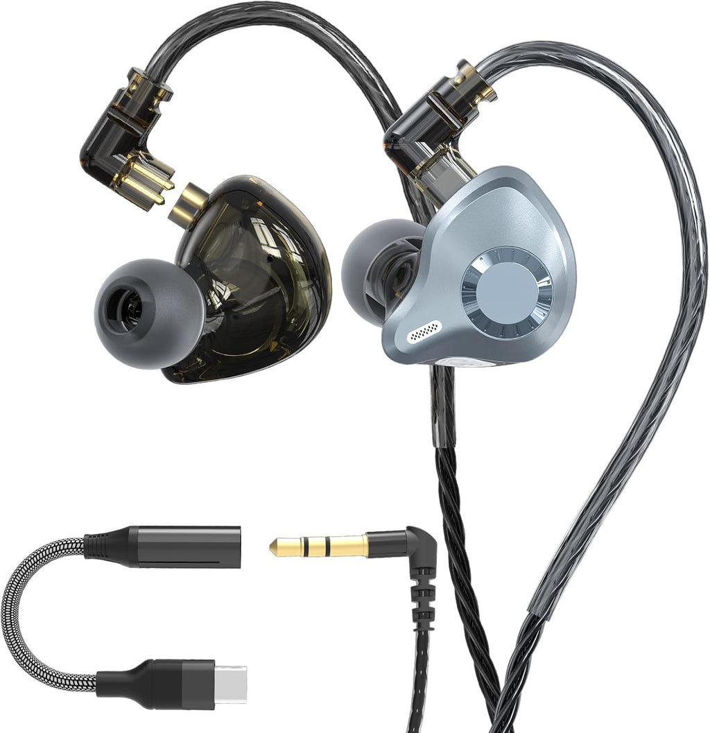 in Ear Monitor Headphones, HiFi IEM Wired Earbuds, Deep Bass Sound Isolating Earphones with USB C to 3.5mm Adapter