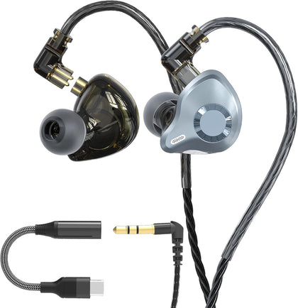 in Ear Monitor Headphones, HiFi IEM Wired Earbuds, Deep Bass Sound Isolating Earphones with USB C to 3.5mm Adapter