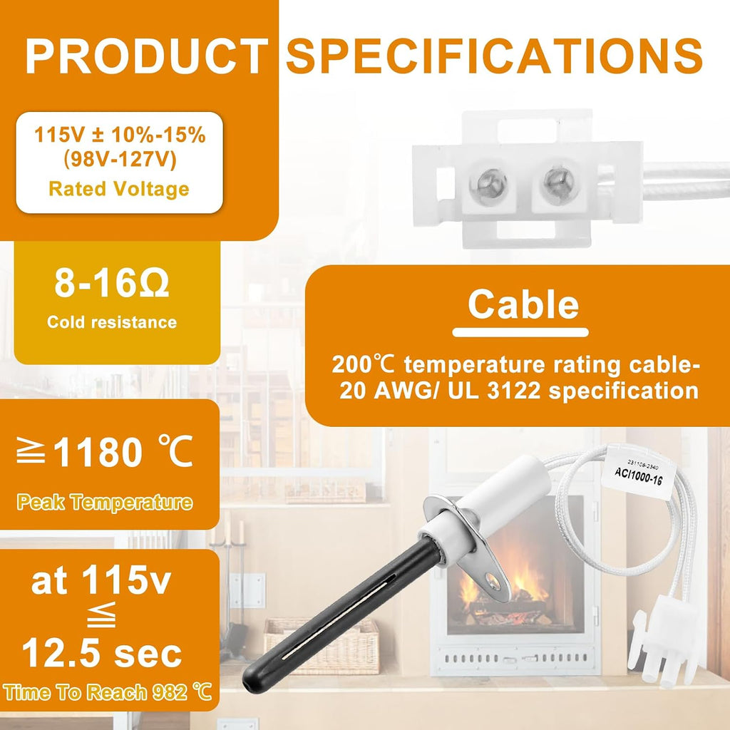 Cenipar 903110A 903110 Furnace Hot Surface Ignitors with Plug, Round Silicon Nitride Universal Hot Surface Igniter Kit Replacement for Nordyne Furnace Igniters 903110