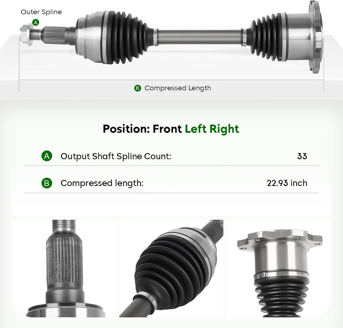Pair (2) Front CV Axle Shaft Assembly for 4WD/AWD & 6-Lug Only