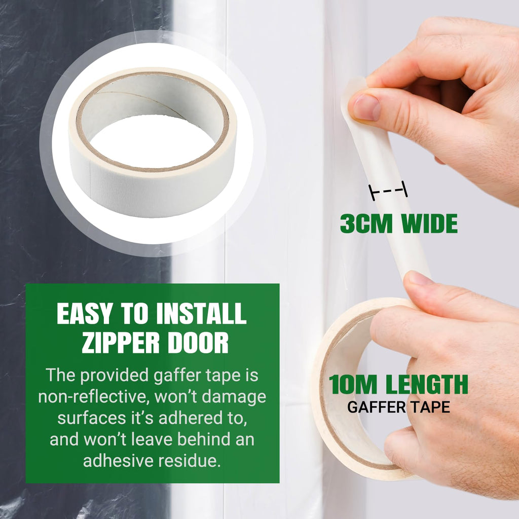 (2-Pack) Plastic Zipper Door Dust Protector, 4 ft x 7 ft Heavy-Duty Plastic Sheeting with Green Zipper Door Dust