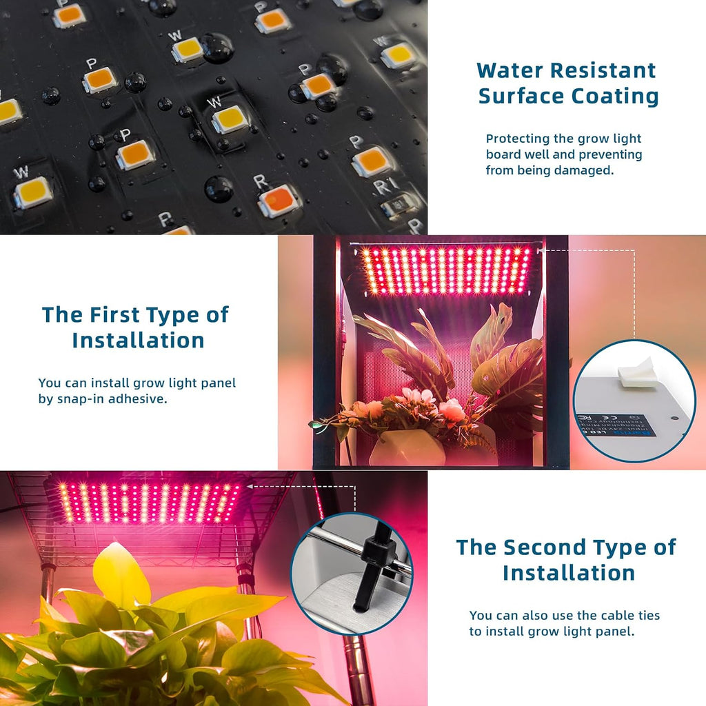 Grow Lights for Indoor Plants, 2 x 10W Ultra-Thin Grow Light Panel | Full Spectrum, with 3/6/12H Auto On/Off Timer