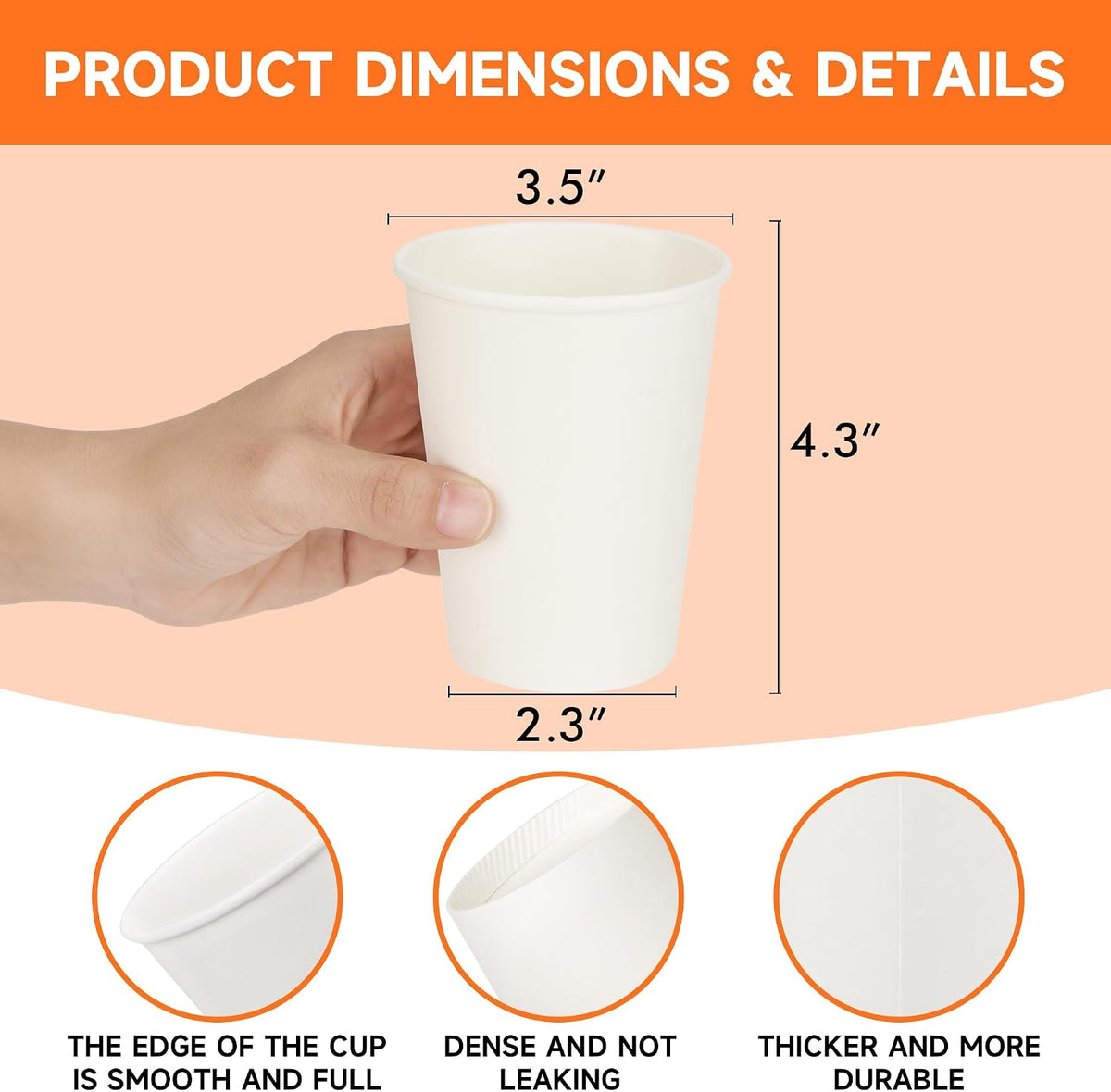 300 Pack 12 oz Disposable Paper Coffee Cups, White