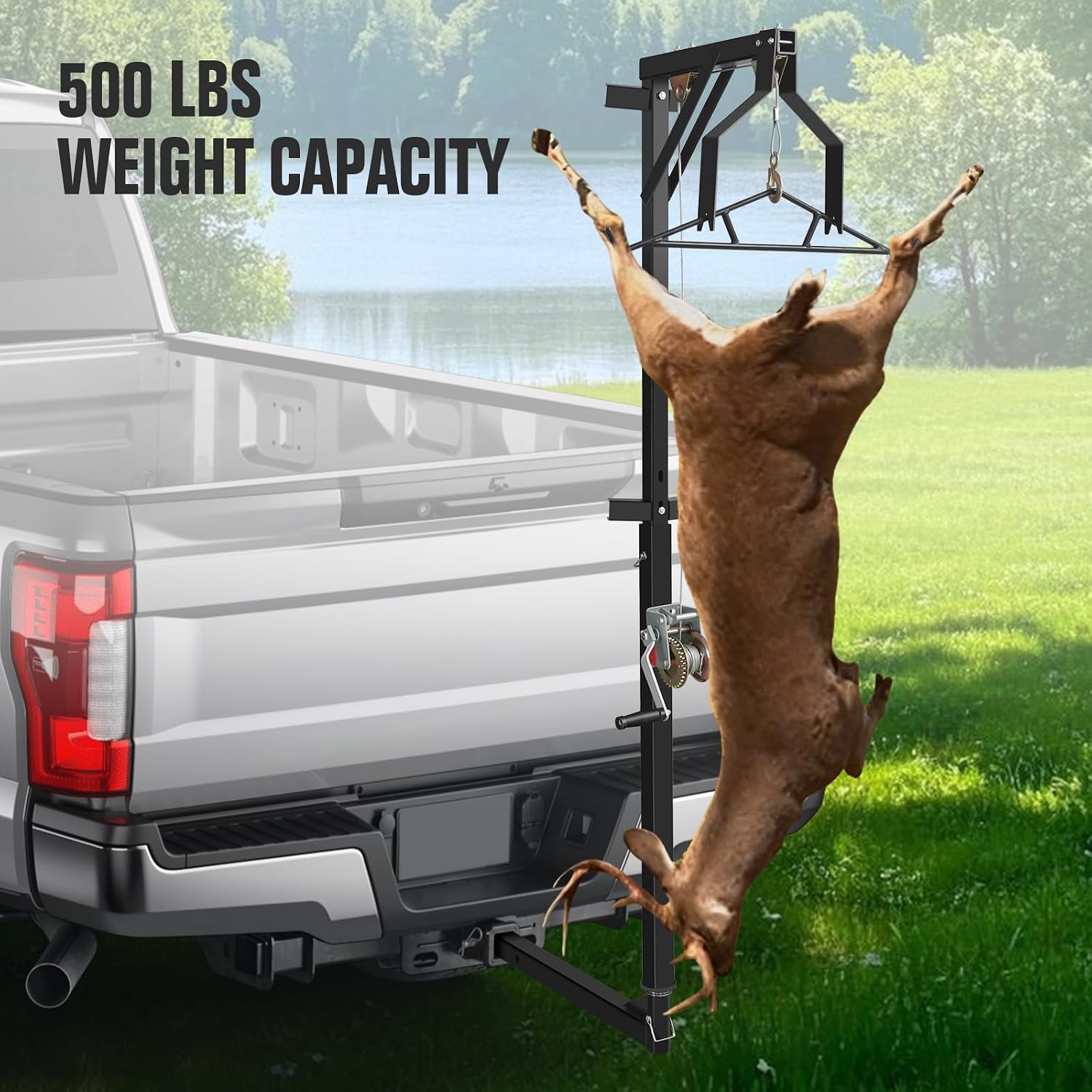 Truck 2" Hitch Game Hunting Hoist, 600LB Big Game Hunting Deer Hoist, Include Gambrels Winch for Skinning Or Cleaning