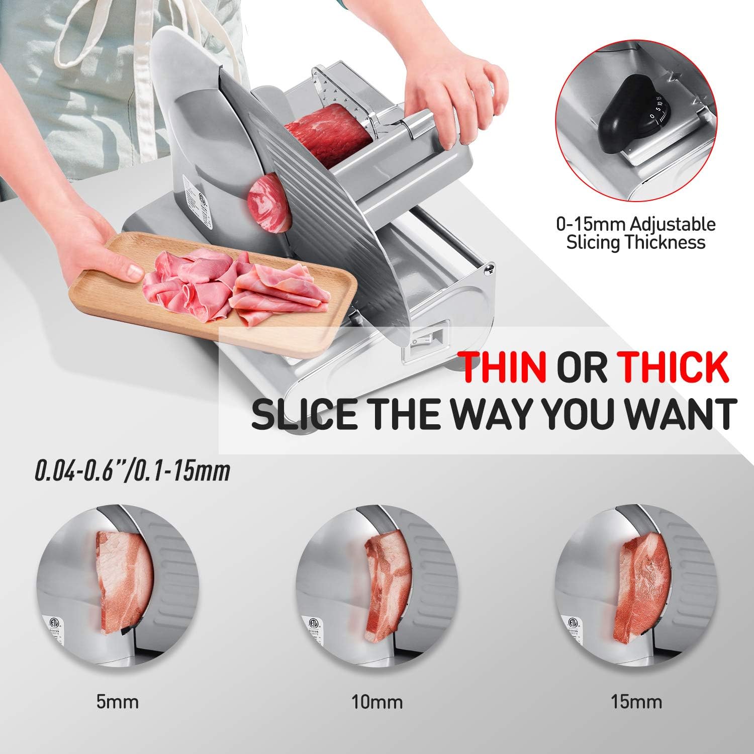 Meat Slicer, Techwood Electric Deil Food Slicer with Removable 9” Stainless Steel Blade, Deli Cheese Fruit Vegetable