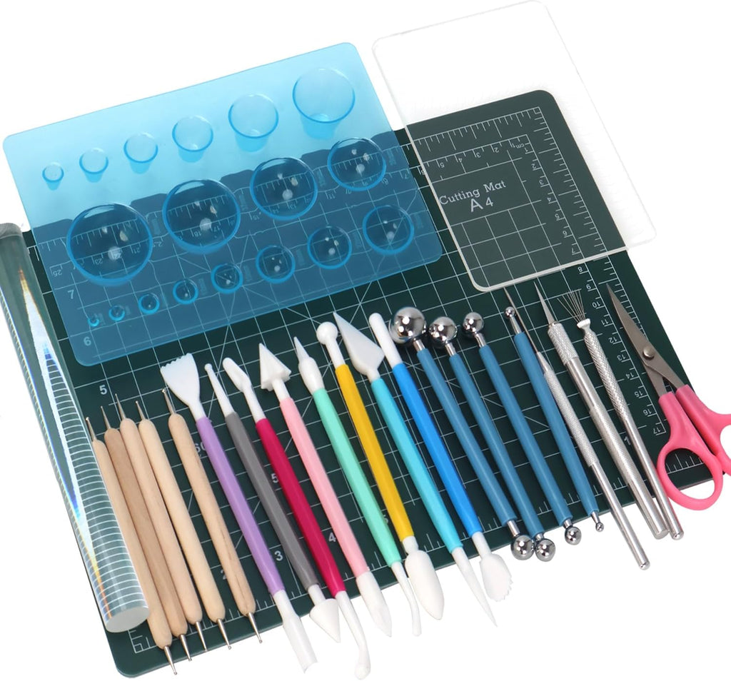 Basic Polymer Clay Tools, Clay Sculpting Tools Acrylic Roller Pin, Clear Rectangle Sheet Press Board, Double-Ended