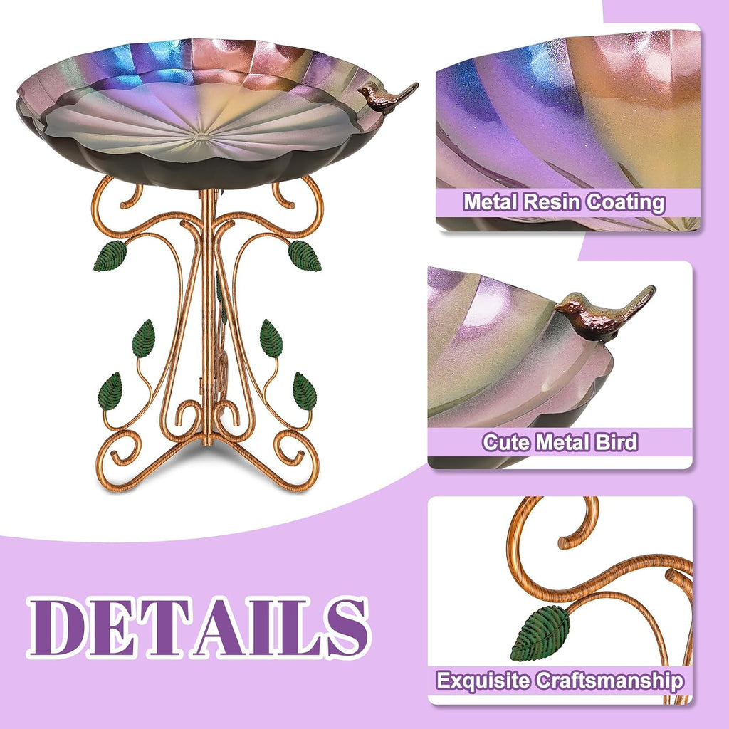 Metal Bird Bath for Outside, Birdbaths Bowl with Cast Iron Pedestal