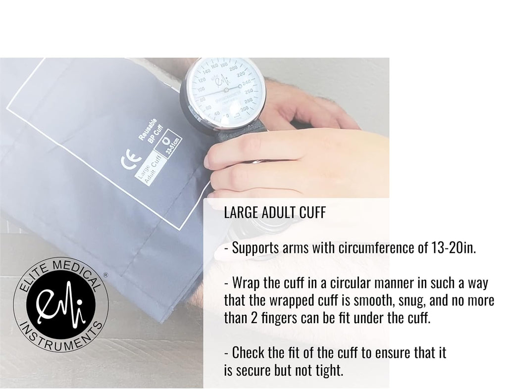 EMI Aneroid Sphygmomanometer Manual Blood Pressure Navy Large Adult Cuff (Large Adult - Navy)