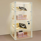 Acrylic Display case with Lock,4 Tier Lockable Security Display Case, Dustproof Protection Countertop Organizer Box