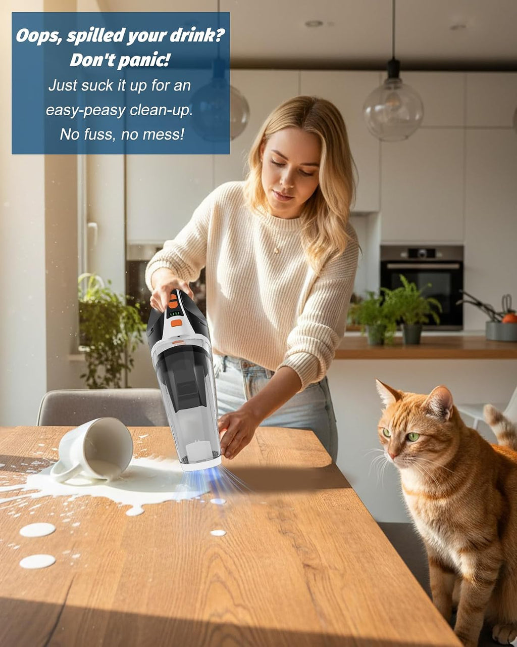 Handheld Vacuum Cordless, 2 Modes with Powerful Suction, LED Light | 4-in-1 Multiple Accessories, LED Light, Weigh