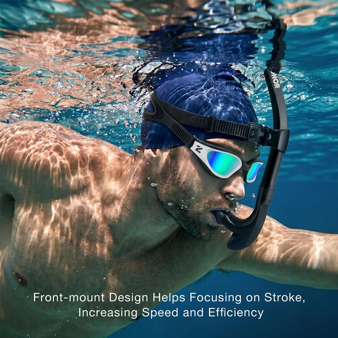 T1 Swim Snorkel for Lap Swimming Adult | Center Mount for Swimming Training, Comfortable Mouthpiece, One-Way Purge