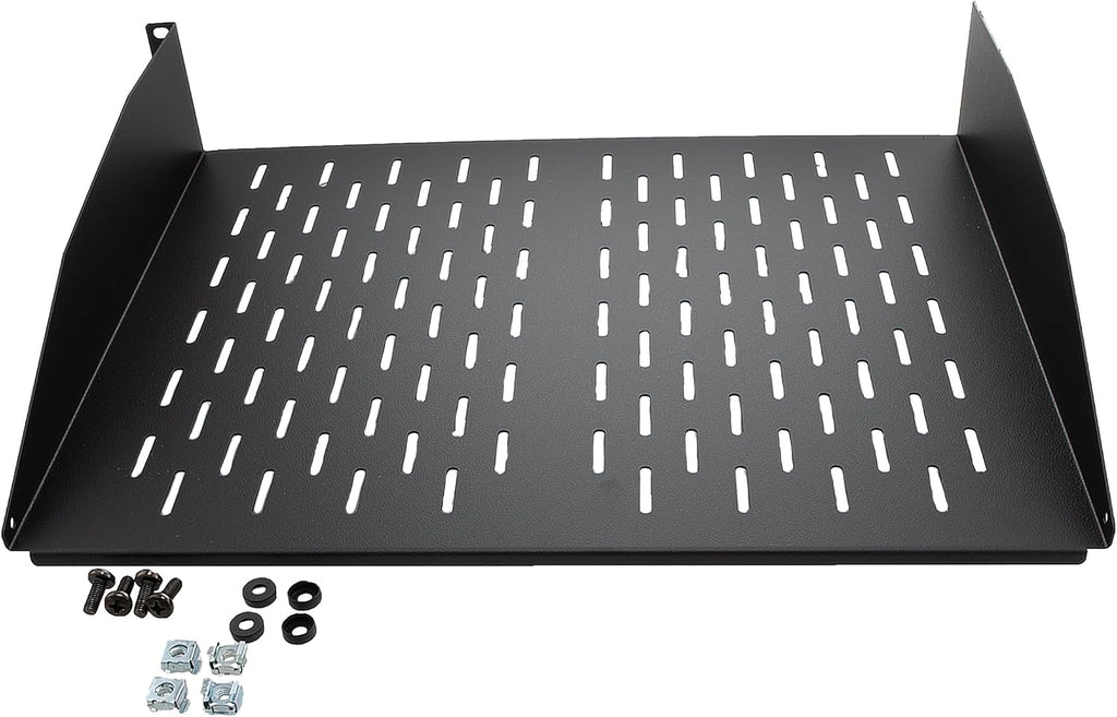 NavePoint 2U 19-Inch Universal Vented Rack Mount Cantilever Server Cabinet Shelf 14-Inches Deep Black