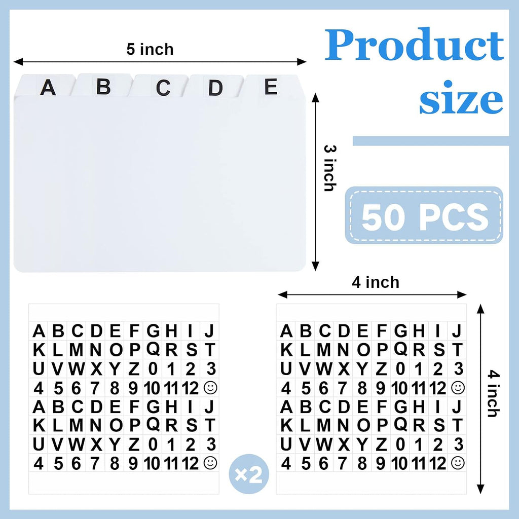 50 Pcs Index Card Dividers 3 x 5 Inch Index Card Dividers with Cards Guides with 2 Pcs A-Z Alphabet Number Stickers