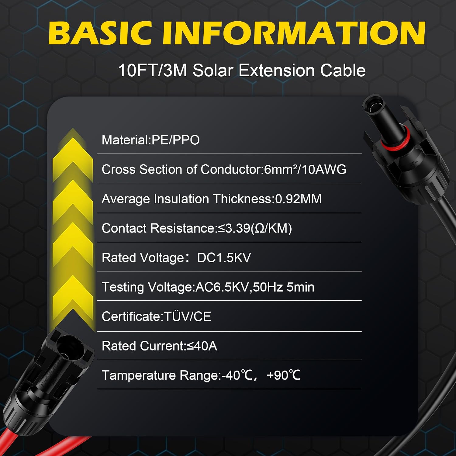 10Ft Solar Cable Solar Extension Cable,10AWG Solar Panel Extension Cable with Female and Male Connectors,Waterproof