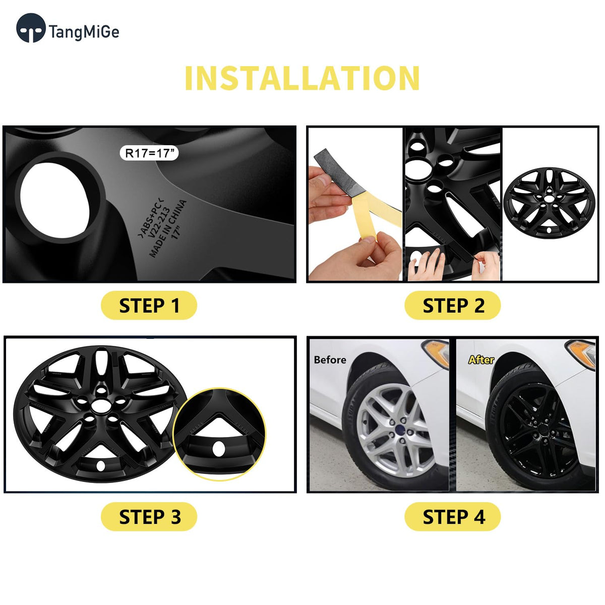 4 Pack 17 inch Wheel Skins Compatible with Ford Fusion 2013-2016