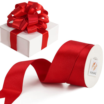 Red Satin Christmas Wired Ribbon 1-1/2 inch Continuous 10 Yards