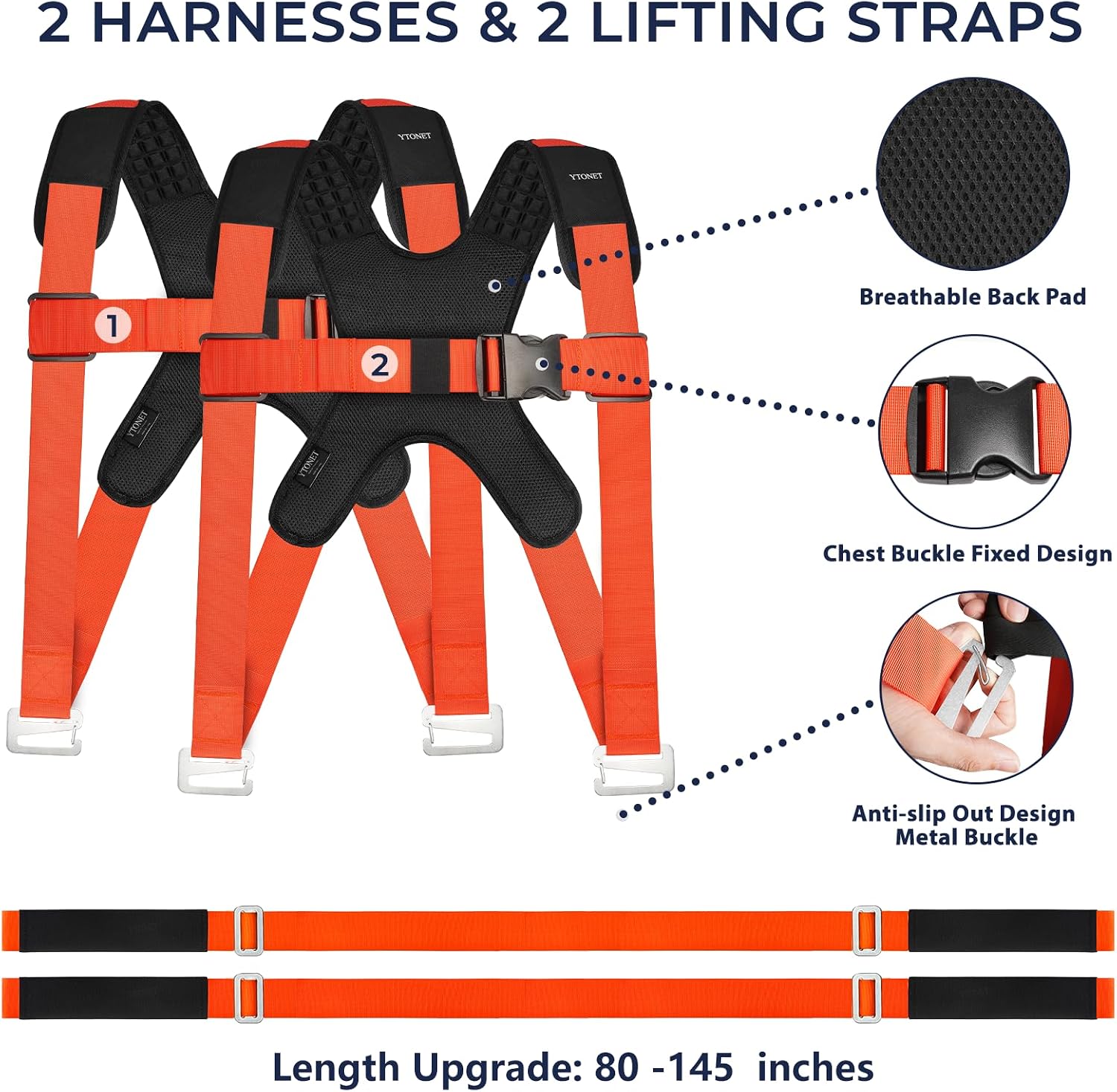 Furniture Moving Straps for Lifting with Back Support, Round Sling | 2-Person Lifting and Moving System, Appliance