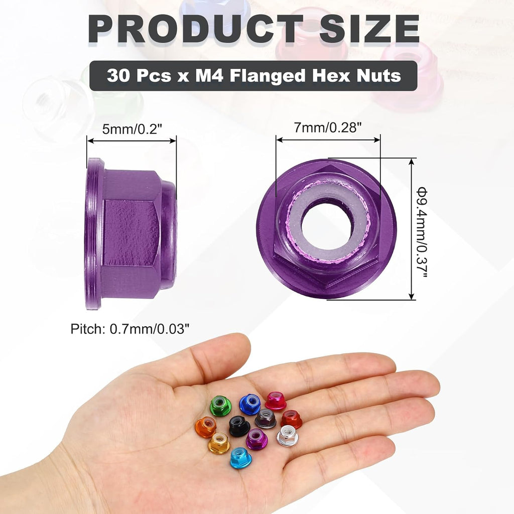 MECCANIXITY 30 Pcs M4x0.7mm Aluminum Alloy Lock Nuts Hex Nut Purple