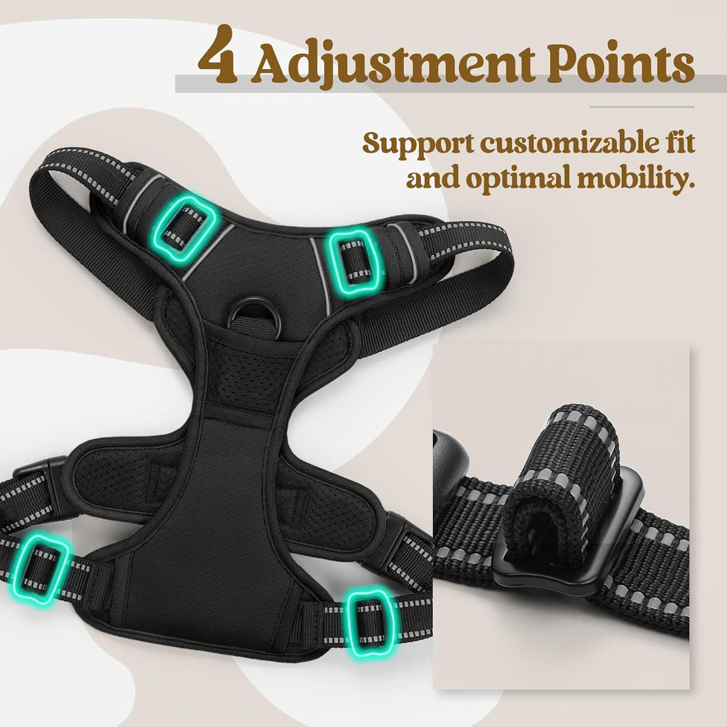 Dog Harness No Pull with 2 Leash Clips, Adjustable Soft Padded, Reflective Oxford No Choke Pet Vest with Easy Control
