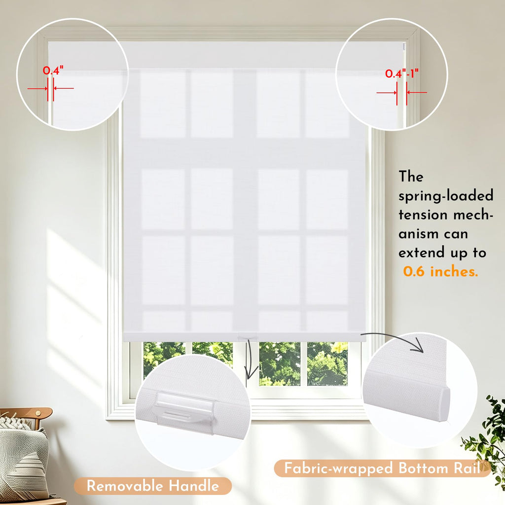 No Drill Light Filtering Roller Shades, White, 24 1/2" W x 72" H