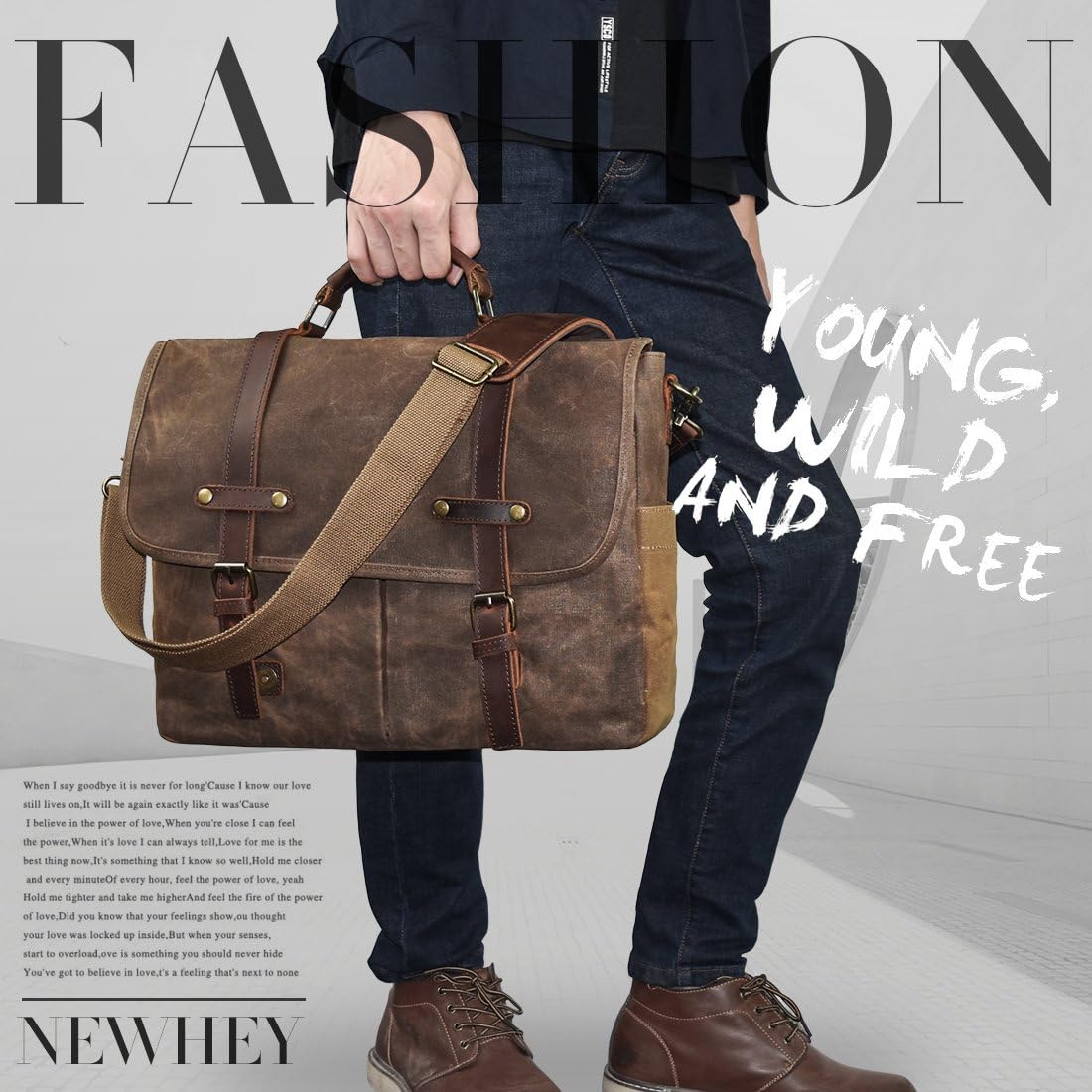 Mens Messenger Bag 15.6 Inch Waterproof Vintage Genuine Leather Waxed Canvas Briefcase Large Leather Computer Laptop
