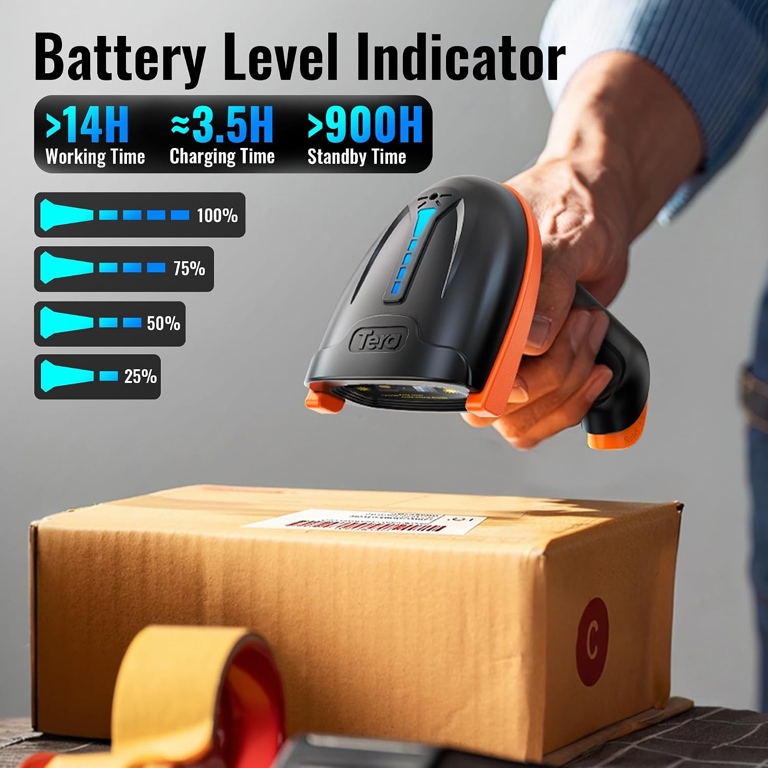 Barcode Scanner Wireless 1D Laser Cordless Barcode Reader with Battery Level Indicator, Versatile 2 in 1 2.4Ghz