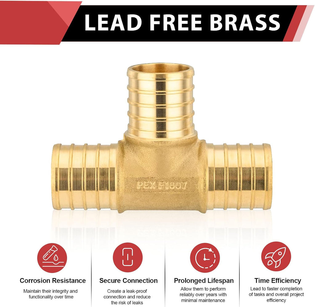 2-PACK EFIELD Pex 1"Tee Brass Crimp Fitting(PEX1807073-2)
