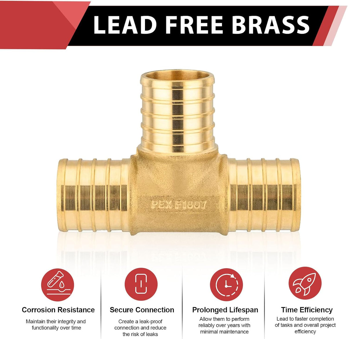 2-PACK EFIELD Pex 1"Tee Brass Crimp Fitting(PEX1807073-2)