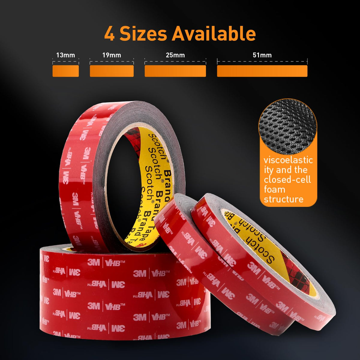 3M Double Sided Tape, Heavy Duty, 1” x 18Ft, 5925, Black