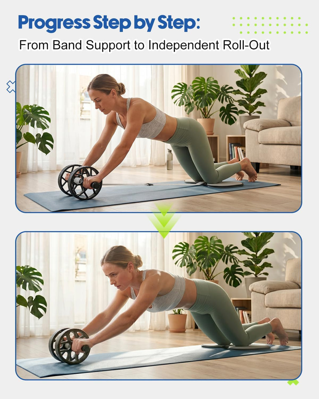 Ab Roller Wheel for Beginners to Pros, Ab Roller with Adjustable & Detachable Resistance Band, Core Workout Equipment