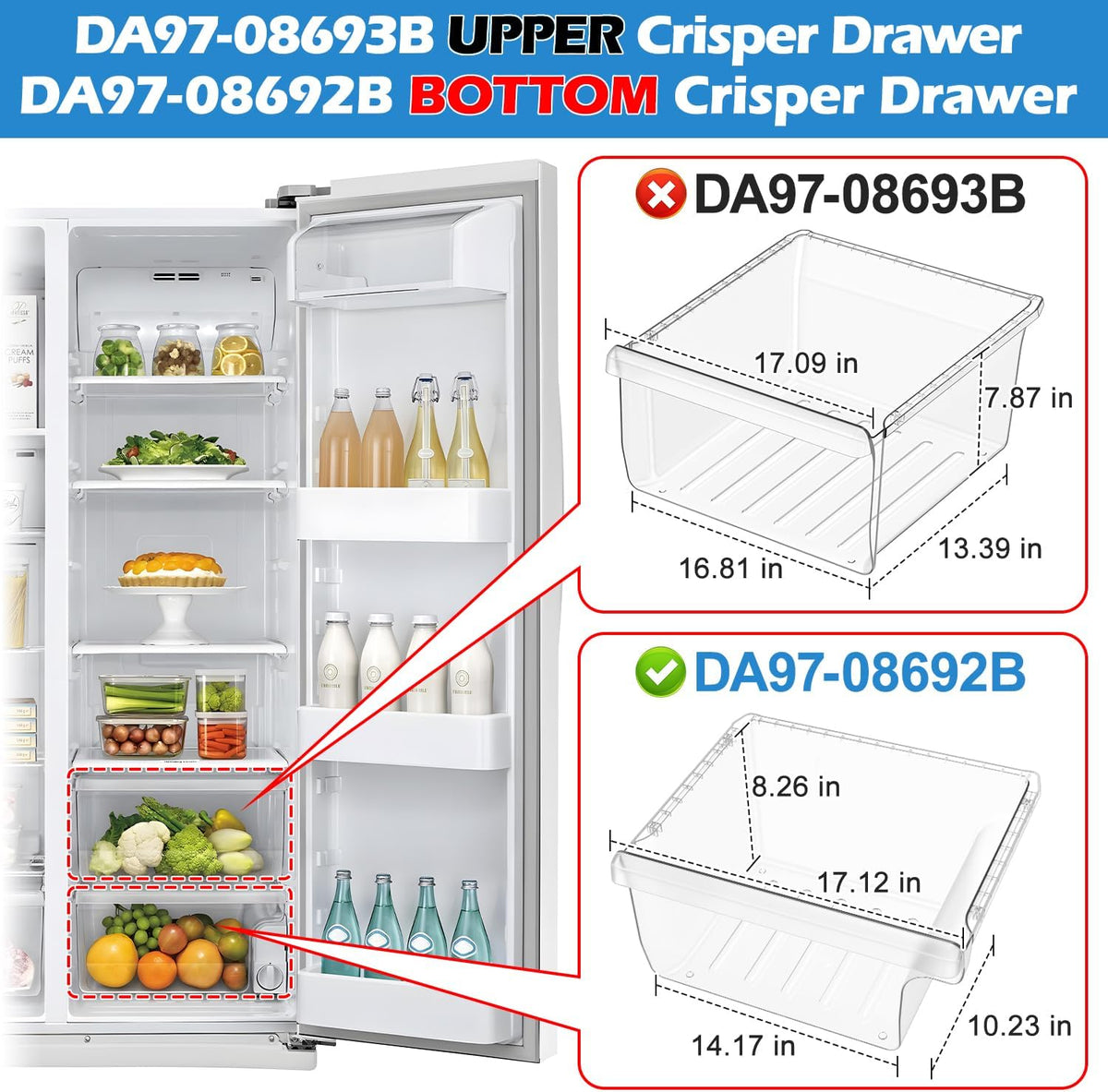 DA97-08692B Fridge Crisper Drawer Replacement for Samsung Refrigerator