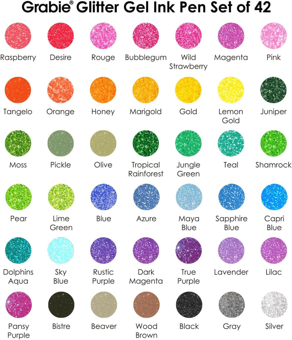 Set of 42 Glitter Gel Pens Set, Silver Sparkle Ink, 1.0mm Fine Tip Gel Pens for Adult Coloring Books, Journaling