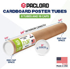 3" x 24" Made in USA Kraft Paper Mailing Tube, 8 Tubes, 16 Caps
