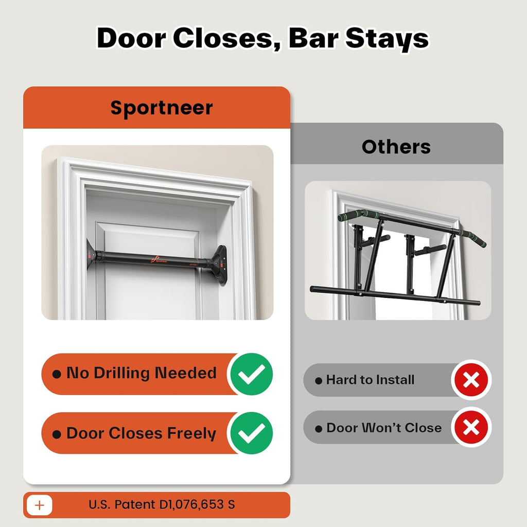 Pull Up Bar for Doorway, No-Drill, 29.5-37 in, 440 lb | No-Drill, Adjustable 29.5-37 in, 440 lb, Doorway Fit, Secure