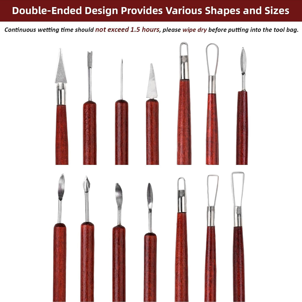 18PCS Clay Sculpting Tools, Basic Clay Pottery Carving Tool Kit with Wooden Handles and Tool Bag