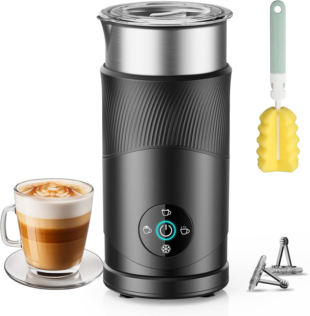 350ml Electric Milk Frother: 4-in-1 Hot & Cold - Grayish Black | 450W Milk Steamer With 180ml Foam, Under 55dB For