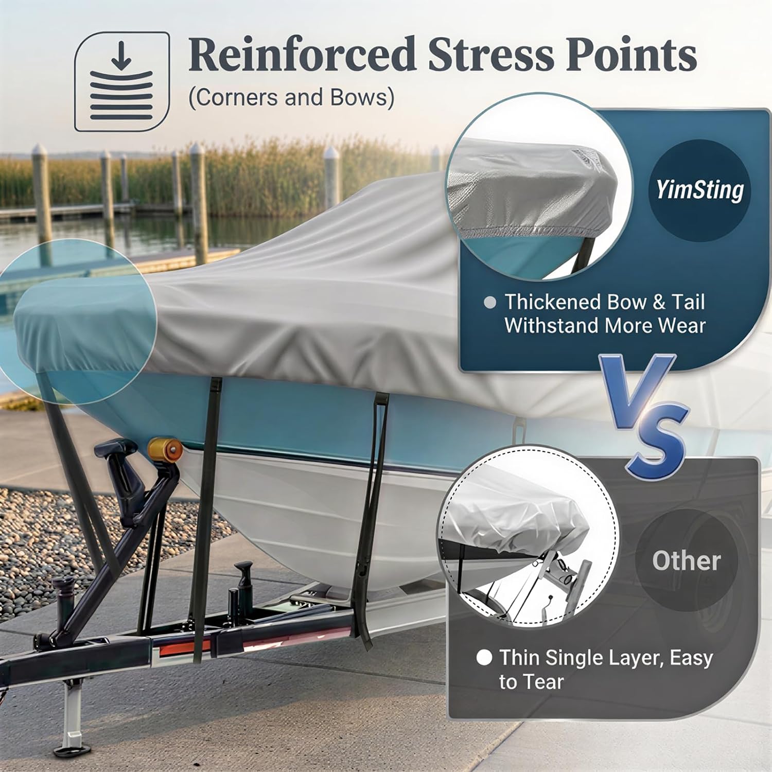 T Top Boat Cover 22-24 FT, Fits T-Top Roof Boats up to 106" Beam | Boat Cover for Center Console Boat, 1200D Heavy