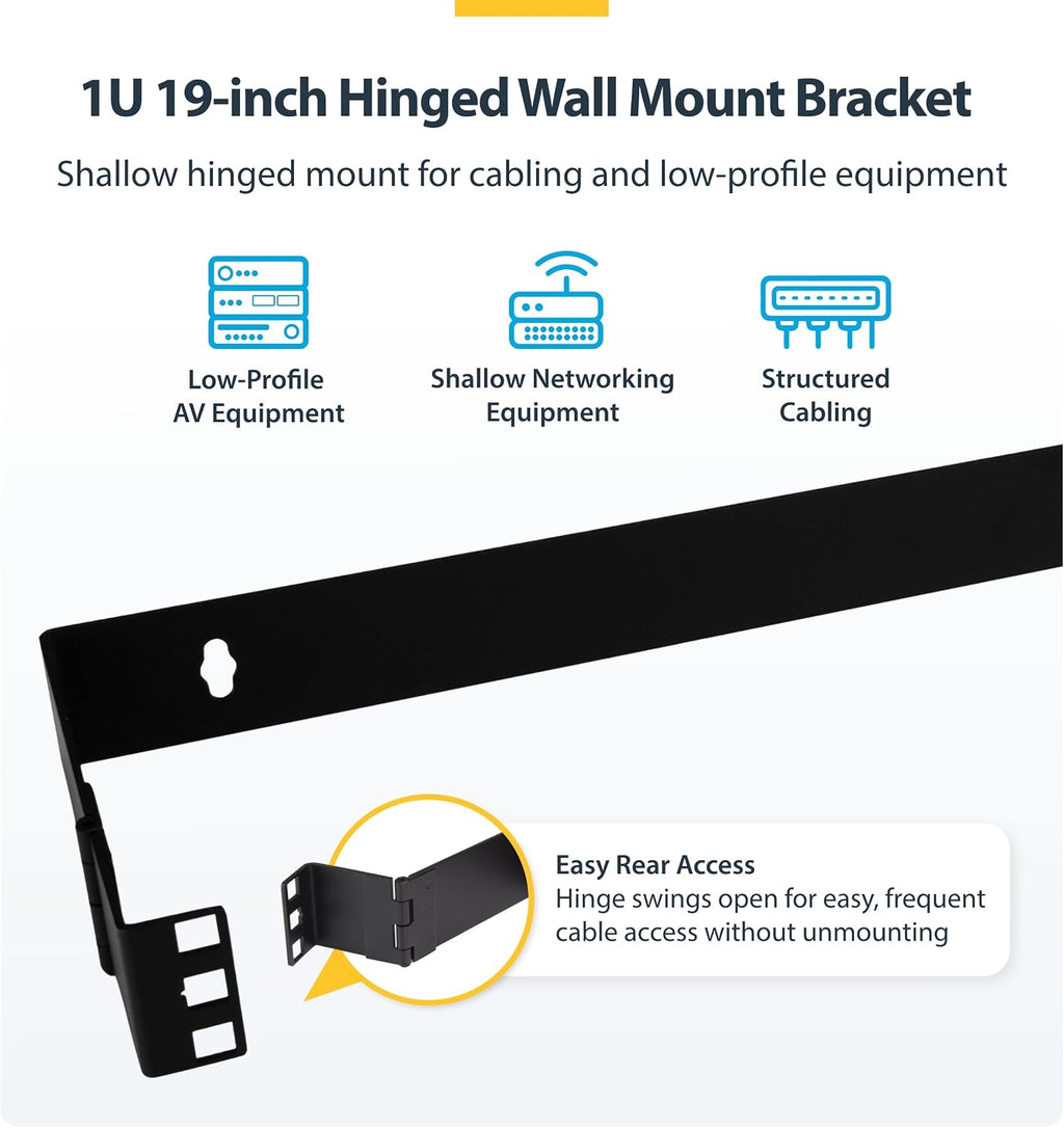 StarTech 1U Hinged Wall-Mount Patch Panel Rack, 6in, 17lb (WALLMOUNTH1)