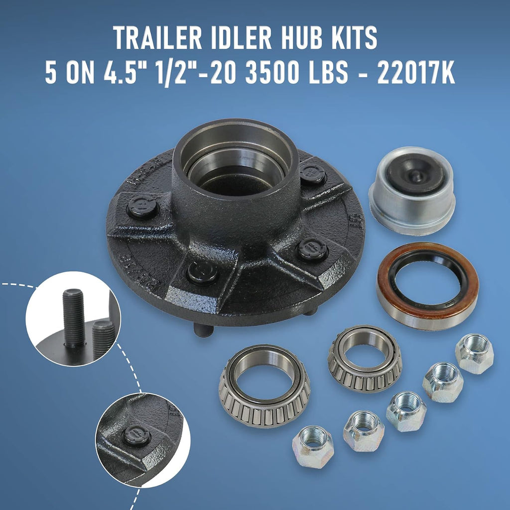 Trailer Idler Hub Kits 5 on 4.5" for 3500 lbs Axle 1/2"-20 Thread 22017K Set of 2