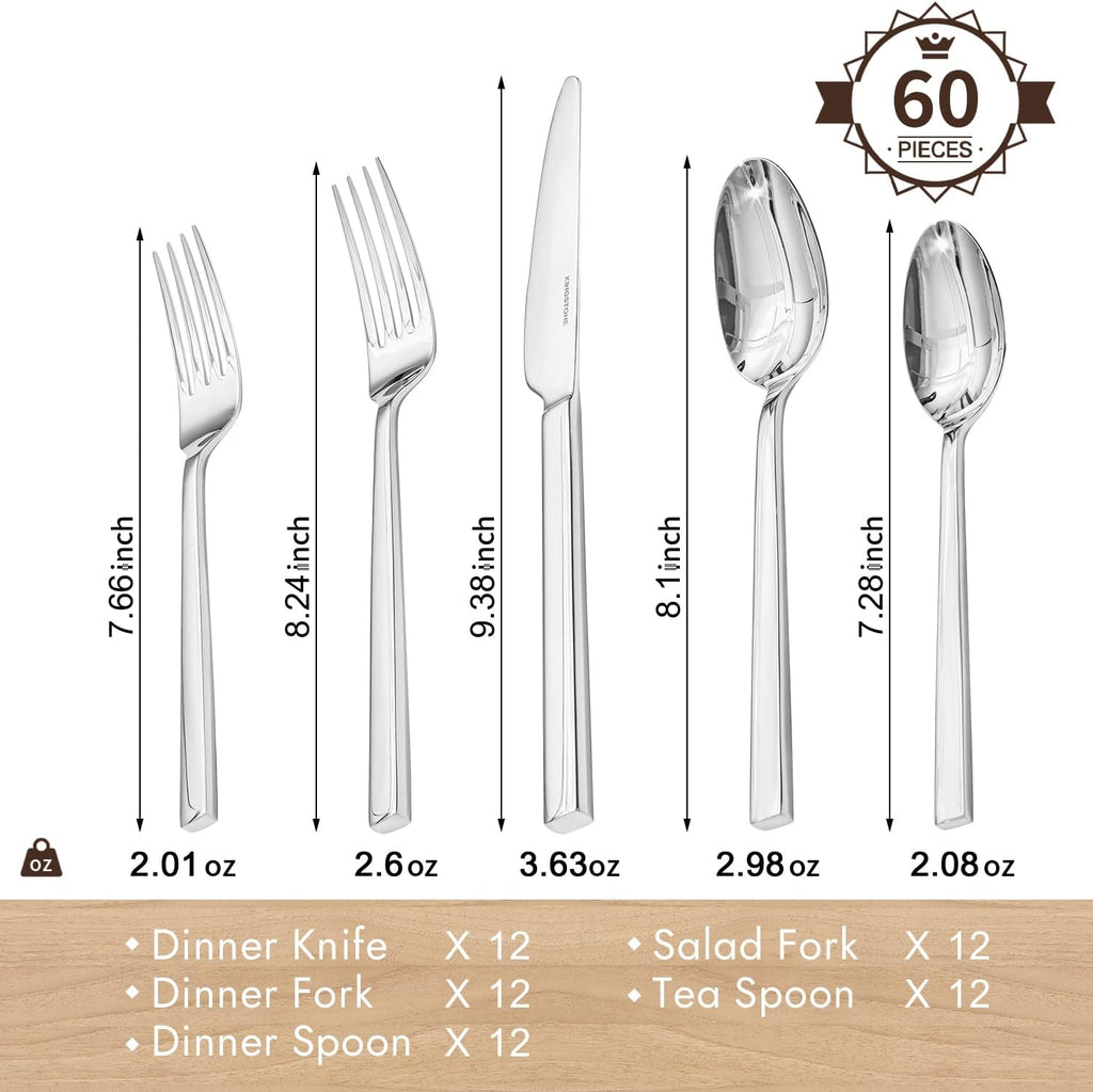 Silverware Set for 12, 60 Piece Flatware Set, Stainless Steel