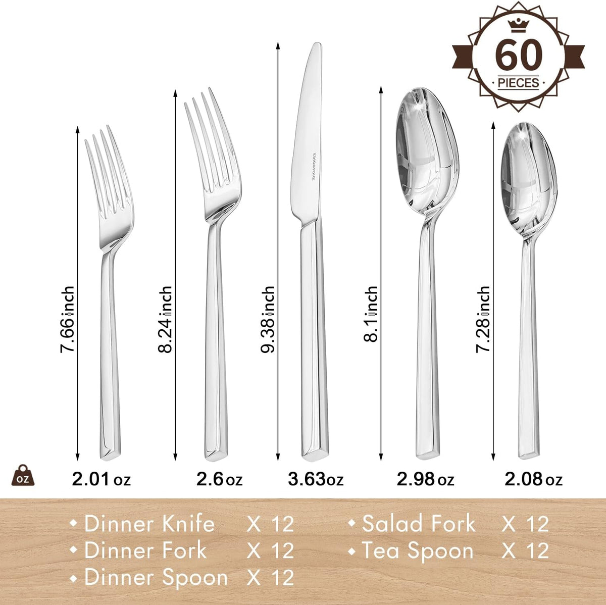 Silverware Set for 12, 60 Piece Flatware Set, Stainless Steel