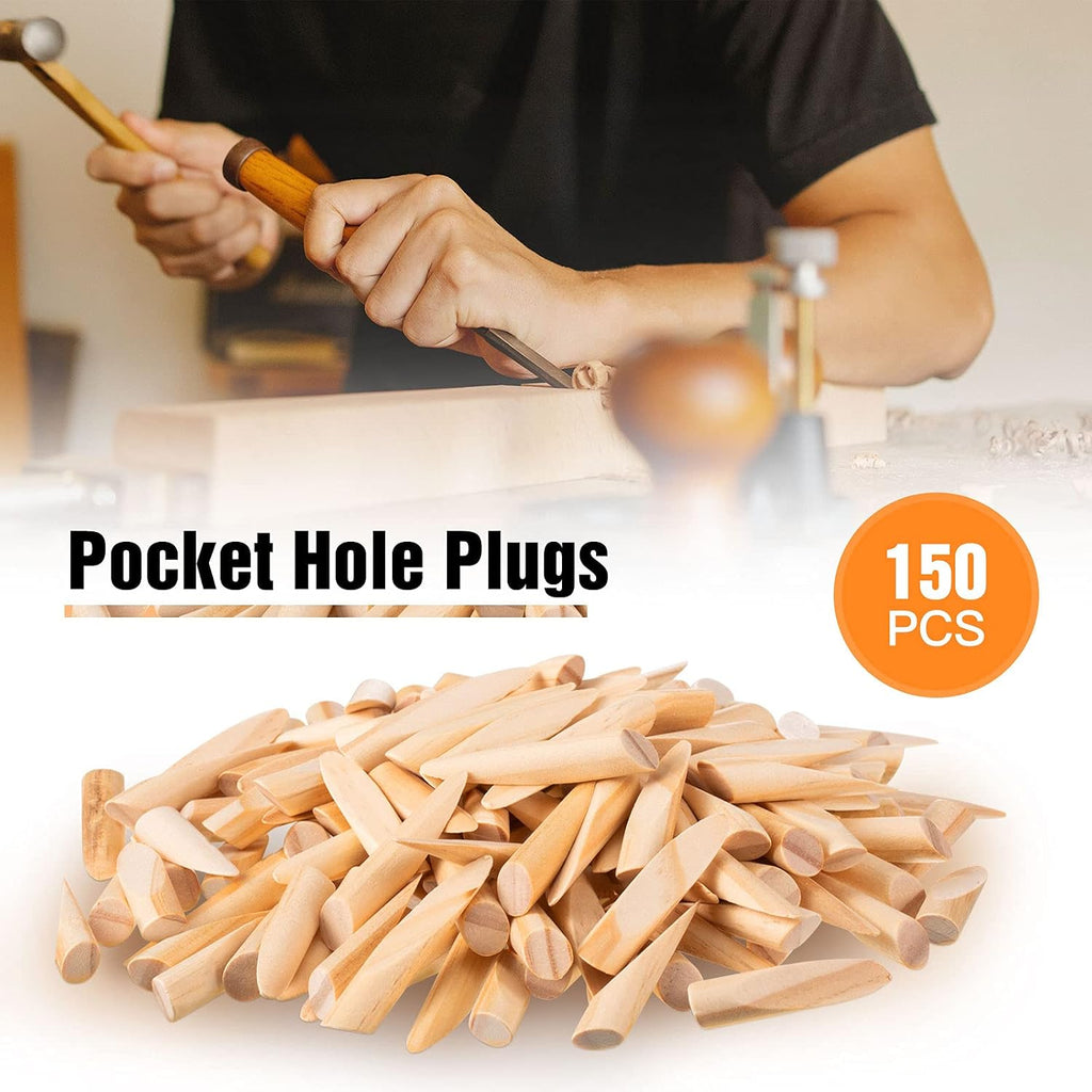 150 Pcs Solid Wood Pocket Hole Plugs for Screw Holes 3/8 Inch Wood Dowels Pine Hardwood Plugs Filler for Pocket Hole
