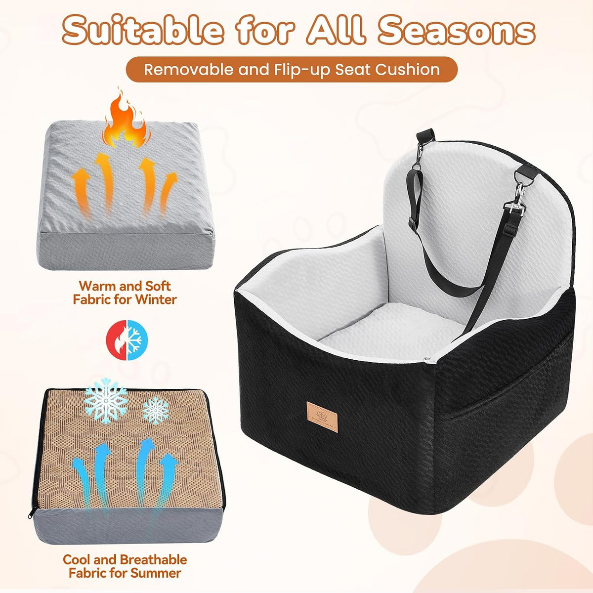 Dog Car Seat for Medium/Small Dogs, Dog Booster Car Seat, Pet Booster Seats Up to 40lbs with Waterproof Layer, 3