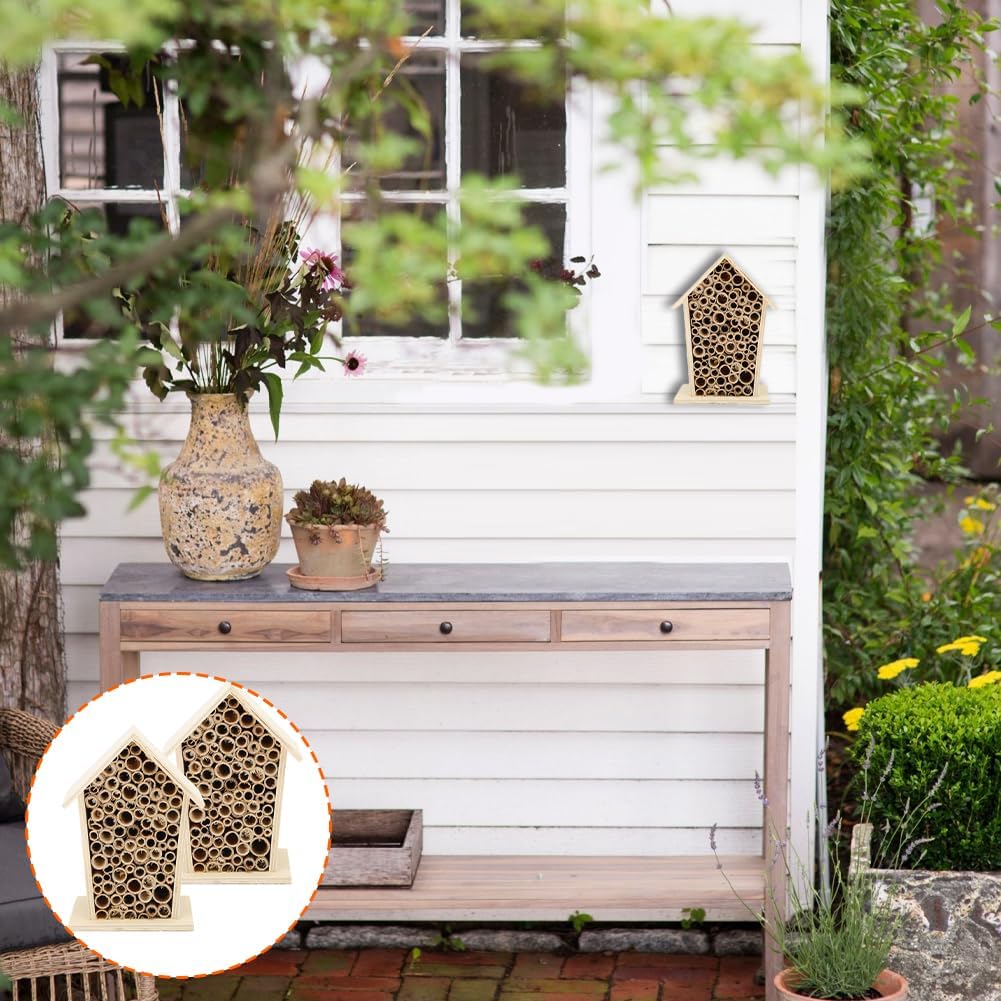 Wooden Bee House, Hanging Bamboo Insect Hotel, 2PCS