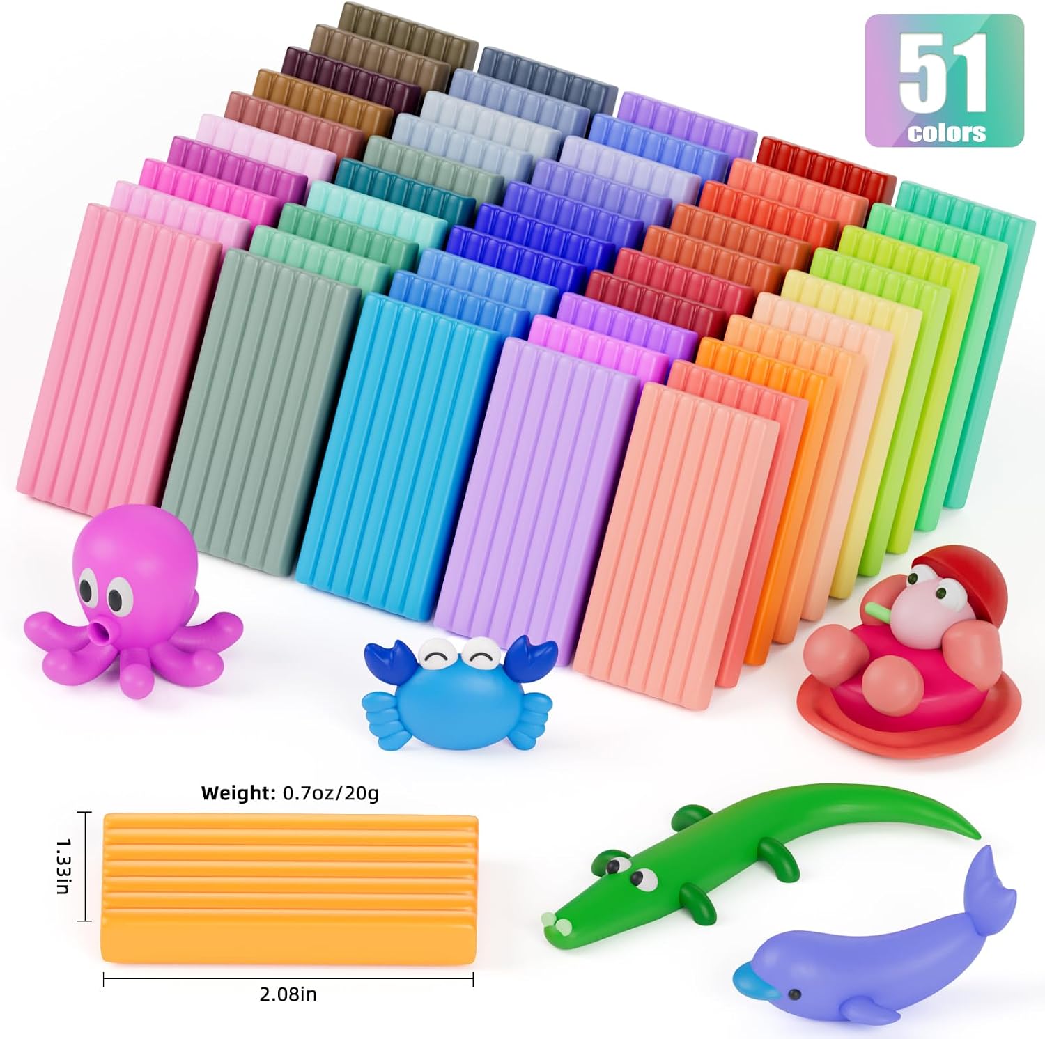 51-Color Polymer Clay Oven Bake Modeling Kit | 14 sculpting tools, 2-layer storage box, silicone mold, acc. pack